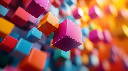 Sticker - Abstract Colorful Cubes Background 3D Render