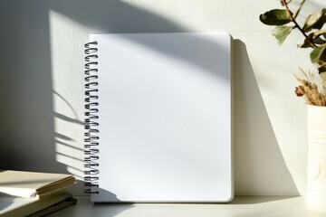 a white, blank hardcover spiral notebook