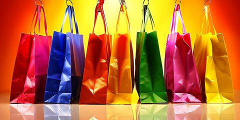 Photography of Colorful shopping bags on Red, Yellow background