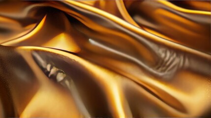 Poster - Light golden fabric with a smooth, glossy texture, elegantly draped to showcase its luxurious appearance