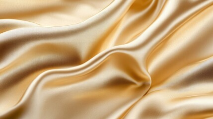 Poster - Light golden fabric with a smooth, glossy texture, elegantly draped to showcase its luxurious appearance