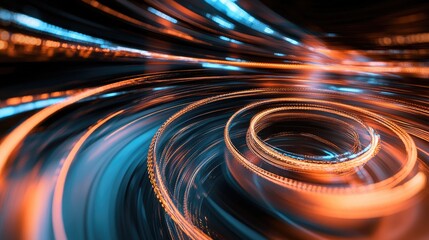 Poster - Light streaks forming a spiral shape in an abstract background, suggesting movement and energy.
