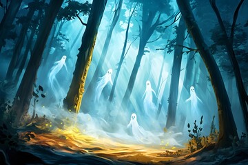 Wall Mural - Ghosts in the Enchanted Forest.