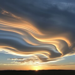 Wall Mural - A stunning sunset with wavy clouds creating a dramatic and colorful sky.