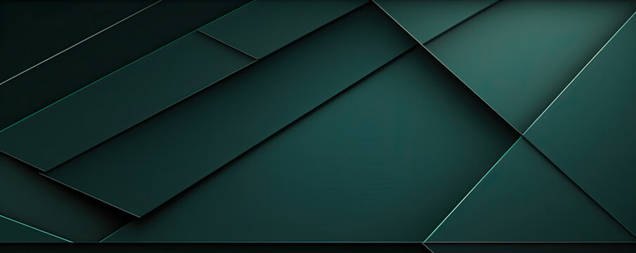 Dark green abstract in wide banner shape. polygon elegant or frame background.  copy space for text.
