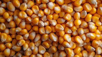 Poster - Closeup of yellow corn kernels top view Zea mays seeds top view Background of corn grains top view Corn harvest grain in bins background texture : Generative AI