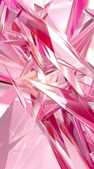 Wall Mural - Pink background with abstract shapes, sharp edges, and a glass effect