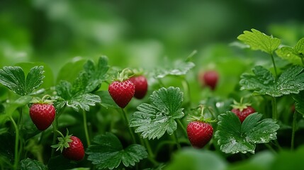 Aufkleber - Wild strawberry bushes with berries growing on farm ootty Tamilnadu : Generative AI