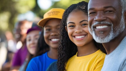 Wall Mural - Close-up portrait of a smiling multi-generational black family outdoors