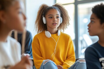 Teenage girl sharing feelings in a children's support group