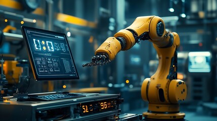 Leinwandbilder - Computer and digital tablet for control of robots in a smart factory Smart industry 40 concept : Generative AI