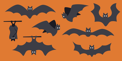 Wall Mural - Set of black bats in different poses. Halloween concept. Halloween bats.