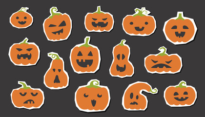 Wall Mural - Set of Halloween pumpkins stickers with different emotions. Halloween concept. Halloween pumpkins.