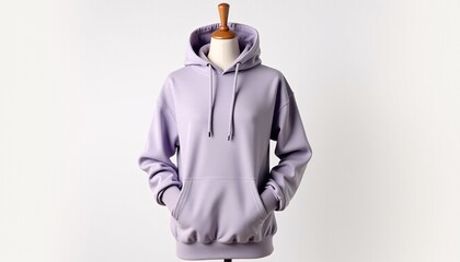 Mockup blank soft lavender gray hoodie with mannequin, white background