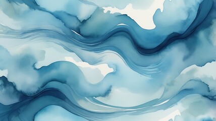 Abstract wavy watercolor background of a blue gradient color from dark blue to light blue diffused in the picture with random patterns
