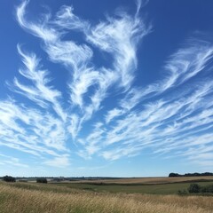 Poster - A vast blue sky with wispy white clouds over a field of tall grass.