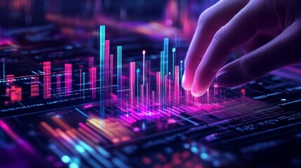 Poster - Interactive bar chart with each bar highlighting as a hand hovers over it, futuristic data concept