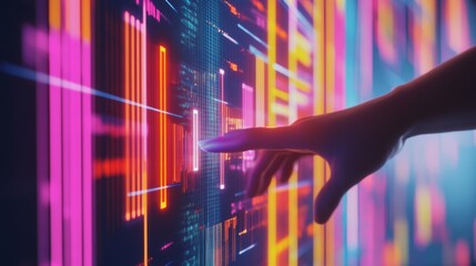 Poster - Interactive bar chart with each bar highlighting as a hand hovers over it, futuristic data concept