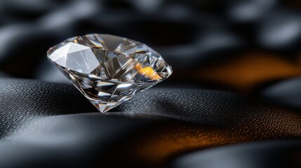 Poster - Macro image of a diamond on black velvet, emphasizing its sharp edges and flawless surface