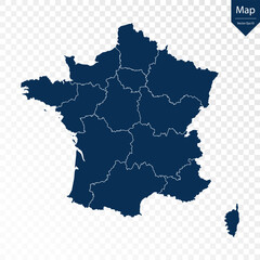 Wall Mural - Transparent - High Detailed Blue Map of France. Vector eps10.	
