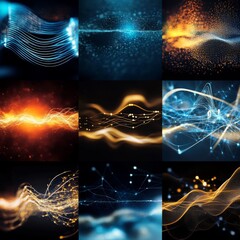 Aufkleber - These prompts should work well for generating stock photos featuring electrical waves in various contexts and styles in a 16:9 aspect ratio.
