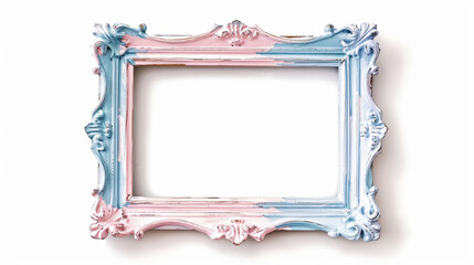 Aesthetic pastel empty vintage picture frame on white background. Invitation creative idea. Generative AI