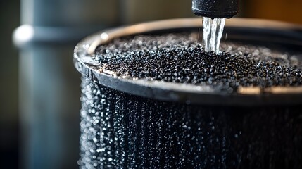 Poster - macro photography showcasing the intricate details of a carbon water filter being installed