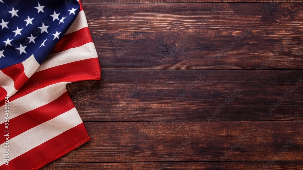 American flag on rustic wooden table The American flag draped over a ...
