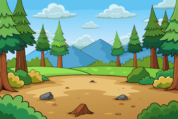 Wall Mural - Nature scene with trees and mountains illustration