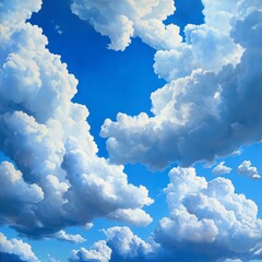 Wall Mural - A vibrant blue sky with fluffy white clouds scattered across the frame.