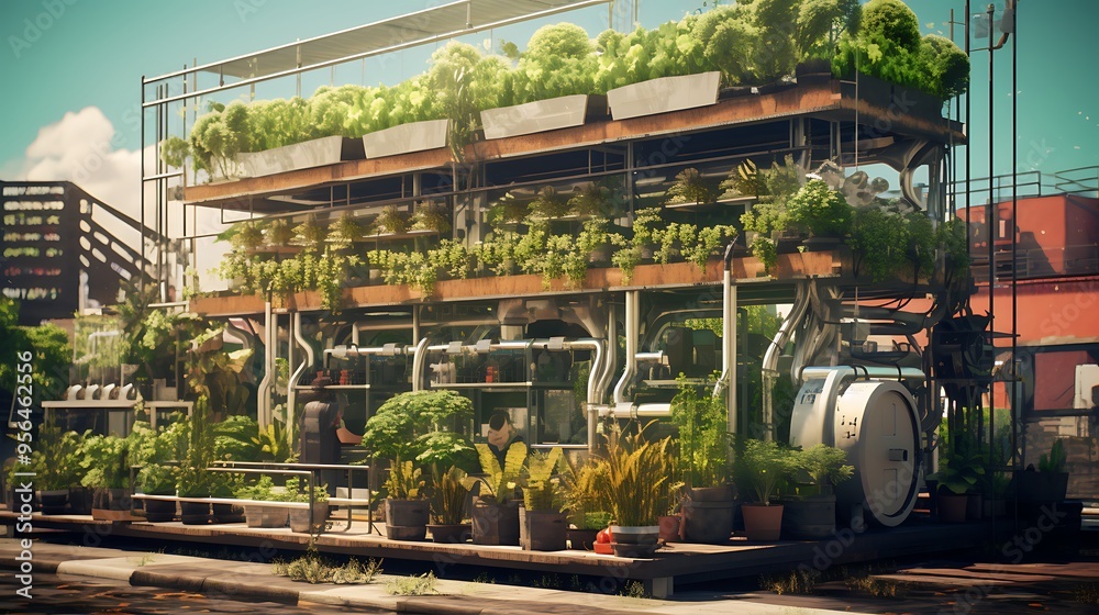 A creative composition of a sustainable urban farm with vertical ...
