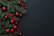 © Di Studio - black chistmas background with branches of christmas tree and red balls