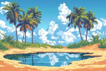 Poster - Palm Trees Surround a Pool of Water in a Tropical Landscape