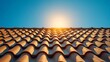 © The Little Hut - Solar panel installation on clay roof in blue sky with sun background : Generative AI