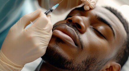 close-up of african american man is getting a facial treatment at a medical clinic 