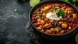 © The Little Hut - Spicy Bean Chilli with Baked Potato sour cream and lime Healthy Food : Generative AI