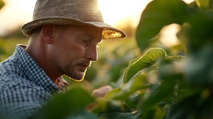 Aufkleber - Agronomist inspects soybean crop in agricultural field  Agro concept  farmer in soybean plantation on farm : Generative AI