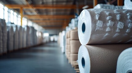 Poster - Packs of rolled foam rubber in warehouse : Generative AI