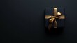 © Pichapob - A minimalistic Black Friday discount concept featuring a single black gift box with a gold ribbon, positioned against a dark, shadowy background with space for promotional text