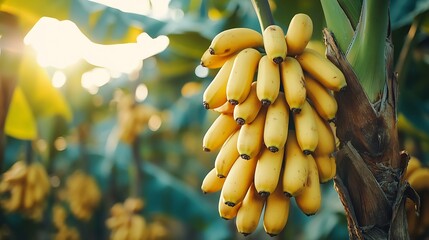 Wall Mural - Sweet banana harvest theme Banana tree on farm : Generative AI