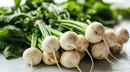 Aufkleber - Freshly harvested turnips on a white background : Generative AI