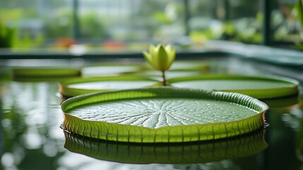 Poster - Beautiful photo of lily pad in a water garden Garden aquatic nature green pond lily plant blossom flora summer water beautiful floral flower lotus Botanic garden in Penang Malaysia : Generative AI