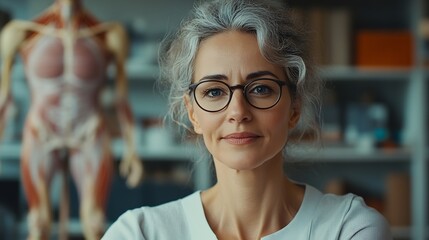 Fototapete - Female professor doing lecture about human anatomy : Generative AI