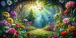 © Jane Studio - Vibrant and whimsical enchanted garden with colorful flowers and mystical creatures