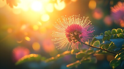 Leinwandbilder - putri malu flower mimosa pudica L in the wild nature when sunrise : Generative AI