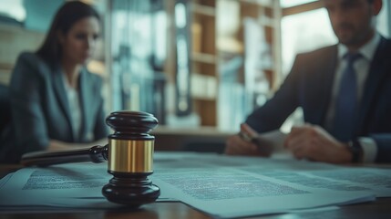 Aufkleber - Legal contract injury or man with lawyer woman planning labor law for insurance compliance and HR agreement Mockup advisor and consulting client for security claim or disability compen : Generative AI