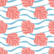 © Elinnet - Coral underwater on wavy stripes seamless pattern design
