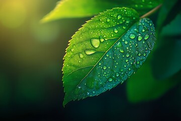 Sticker - leaf with drops of water