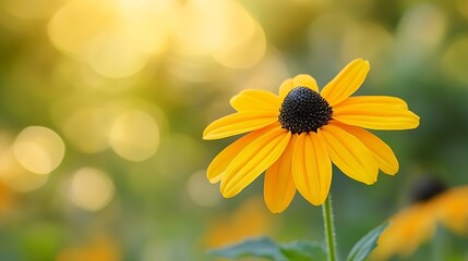 Poster - Bright yellow flowers of rudbeckia commonly known as coneflowers or black eyed susans in a sunny summer garden Rudbeckia fulgida or perennial coneflower blossoming outdoors Rudbeckia h : Generative AI