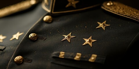 Gold stars and buttons on black fabric.